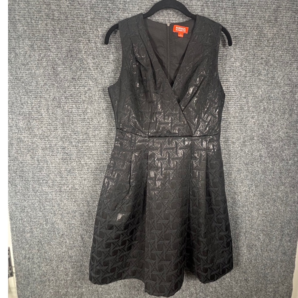 Kirna Zabete at Target Black Metallic Jacquard Fit & Flare Dress V-Neck Size 8